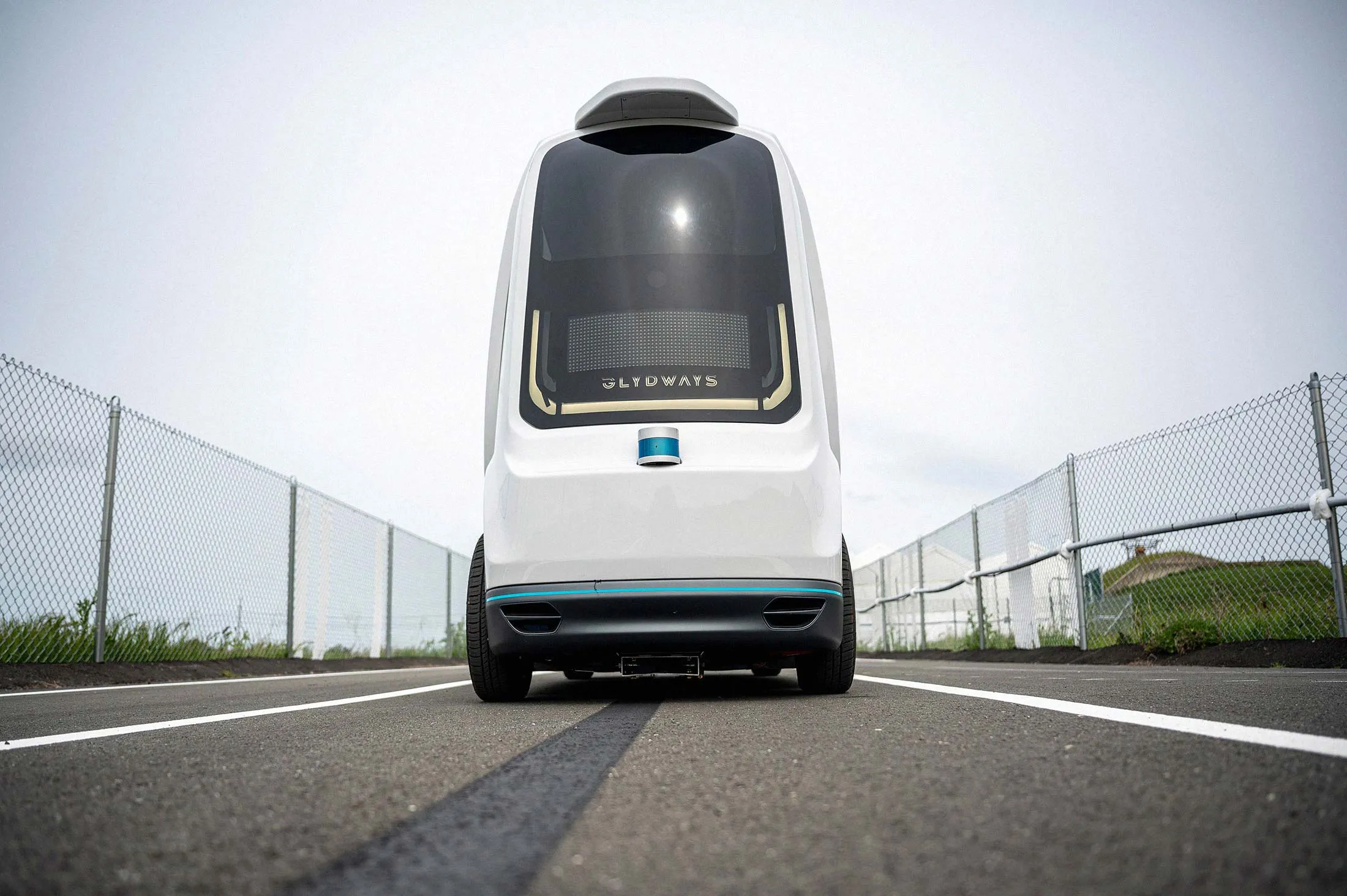 A prototype Glydcar autonomous vehicle at Glydways’s testing facility in Concord, California.