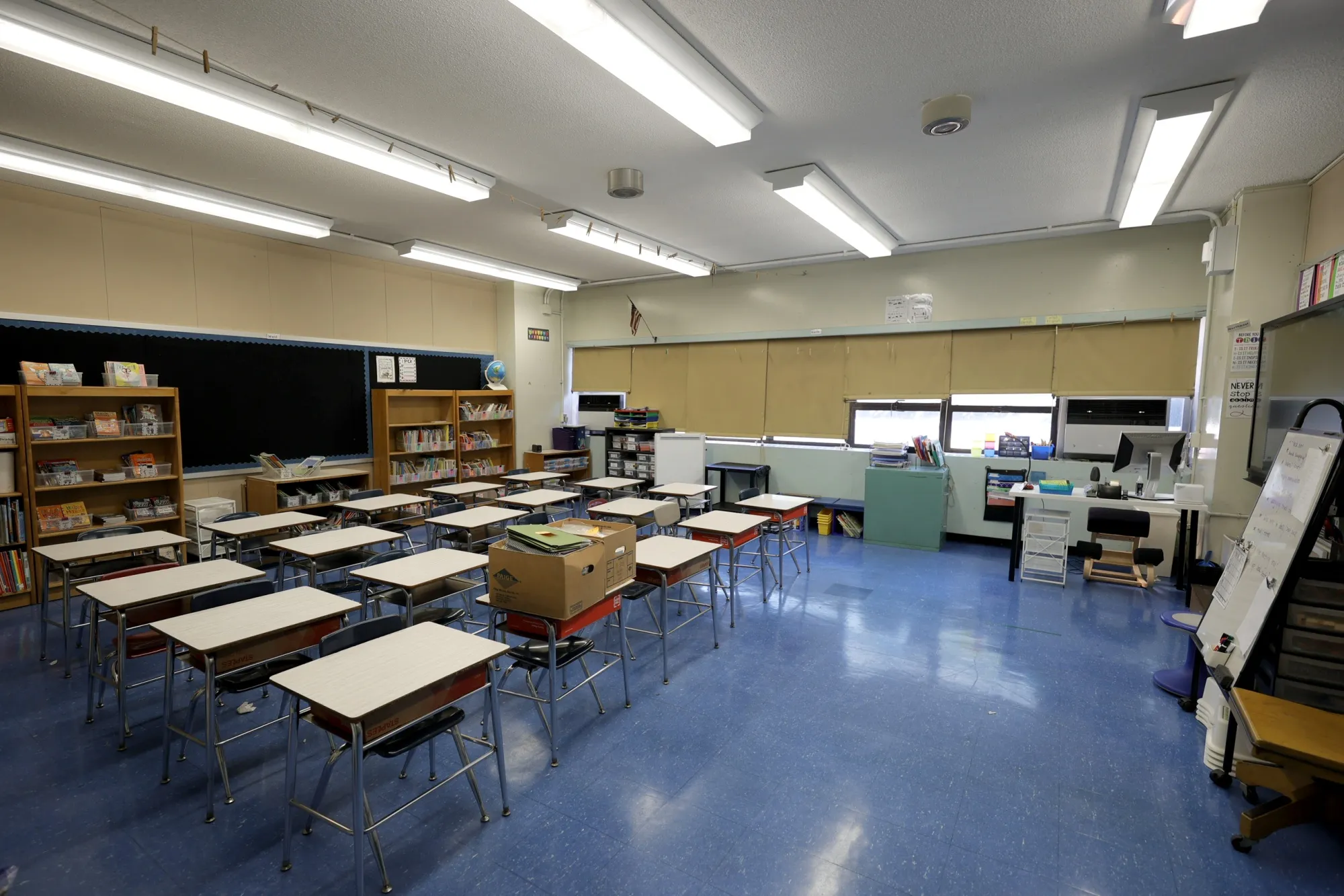 An empty classroom in New York City.