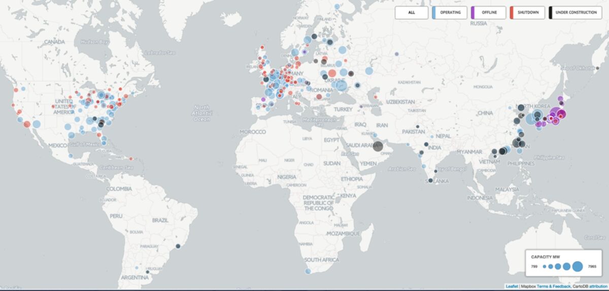 Mapping Nuclear Reactors Around the World Five Years After Fukushima -  Bloomberg