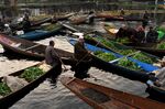 Vegetable vendors sit in boats on Dal Lake in Srinagar, Jammu and Kashmir, India.