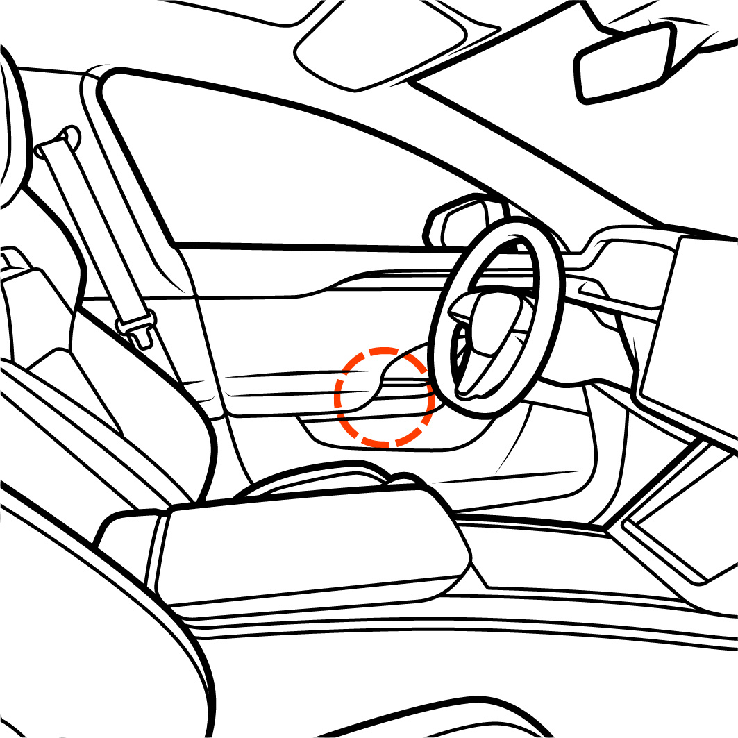 Interior view of the front driver side door