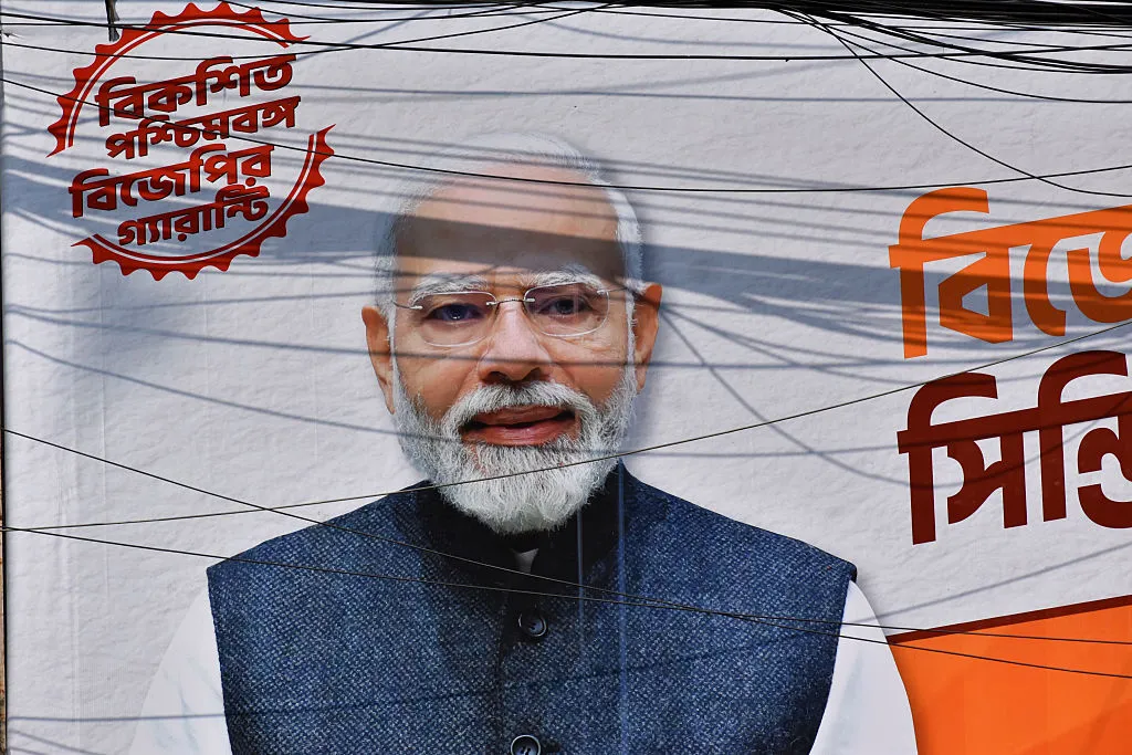 A large hoarding of&nbsp;Narendra Modi, seen ahead of the Legislative Assembly Election in Kolkata, on March 22.