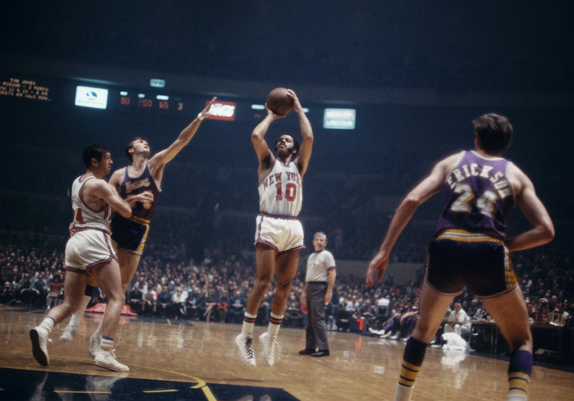 Clyde Frazier during a game at Madison Square Garden.