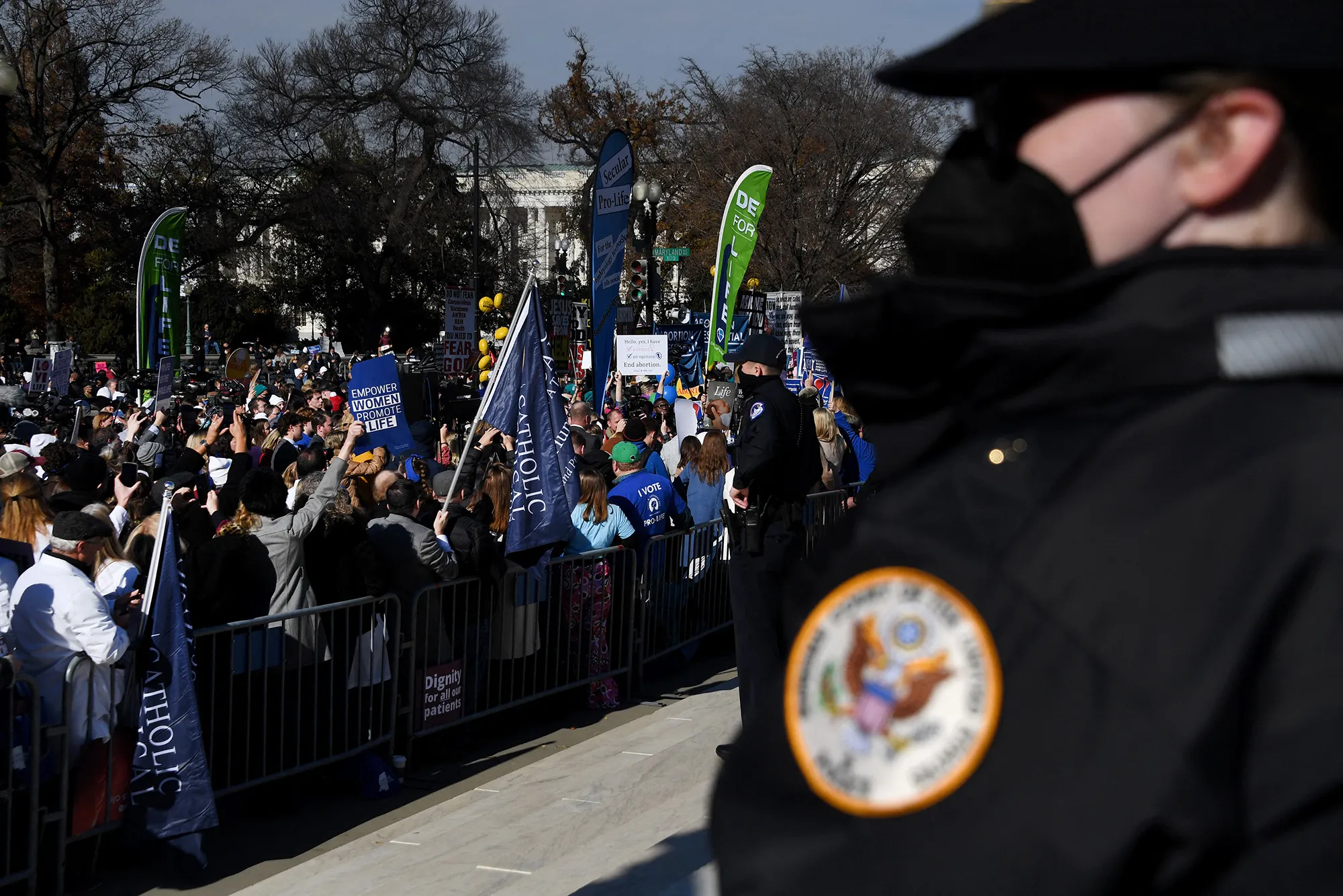 Demonstrators in front of the U.S. Supreme Court in Washington, D.C., on Dec.&nbsp;1.