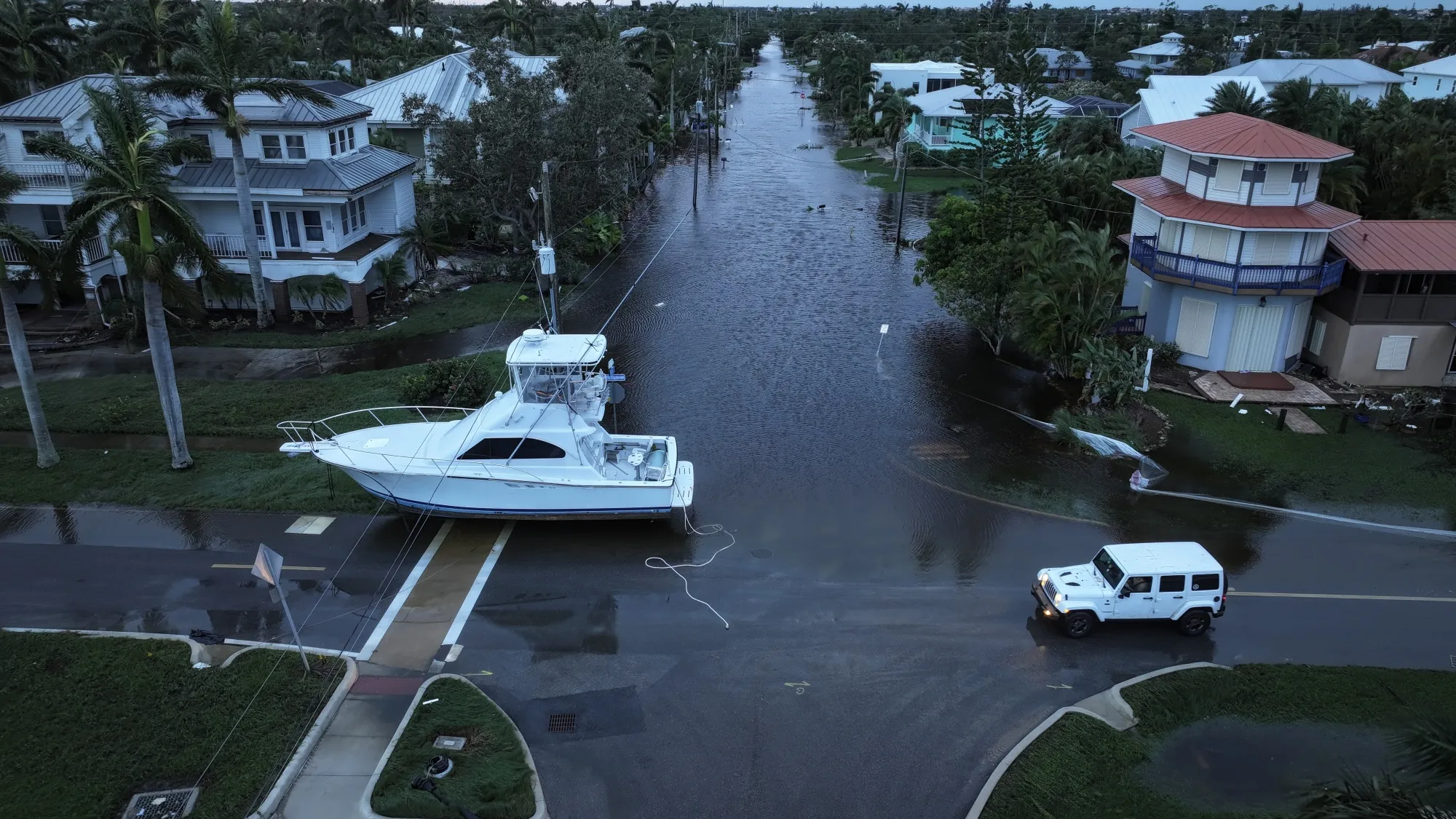 A boat is washed ashore following Hurricane Milton’s landfall in Punta Gorda, Florida, on Oct. 10.