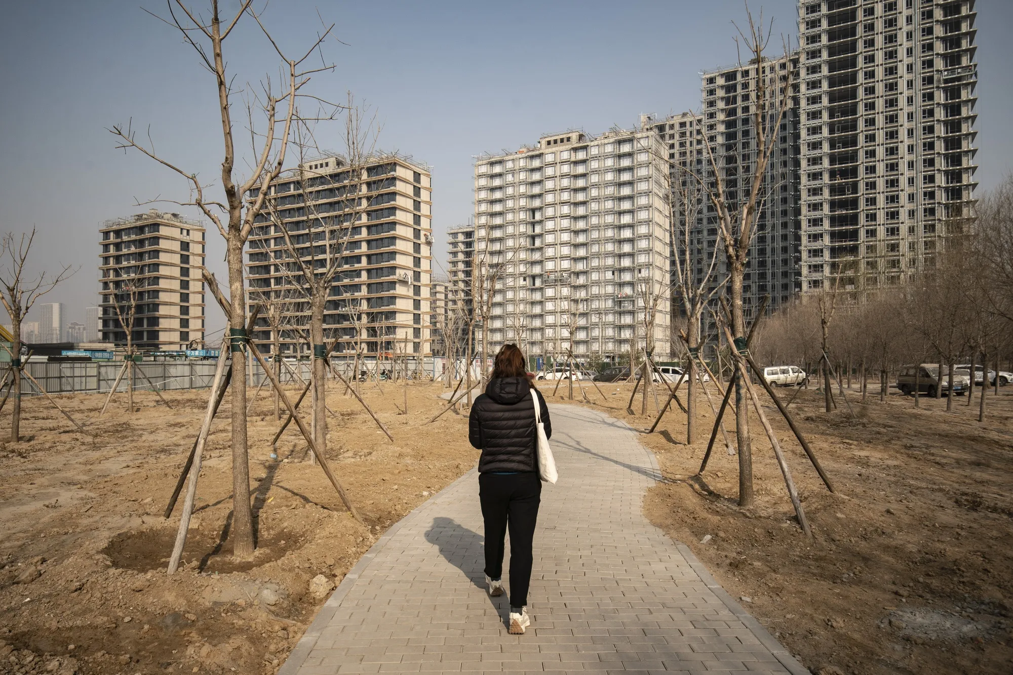 Residential buildings under construction in Beijing.