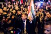 Peter Magyar greets supporters in Budapest, on April 12. 