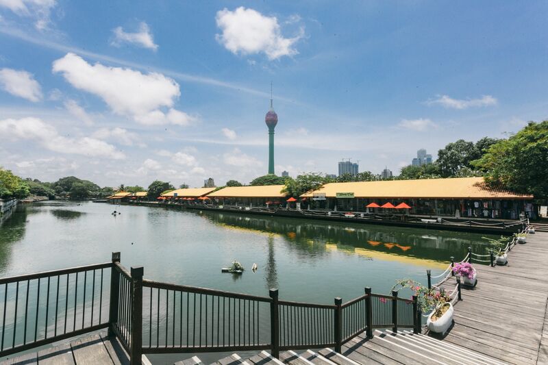 Lotus Tower and Pettah Floating Market in Colombo, Sri Lanka.