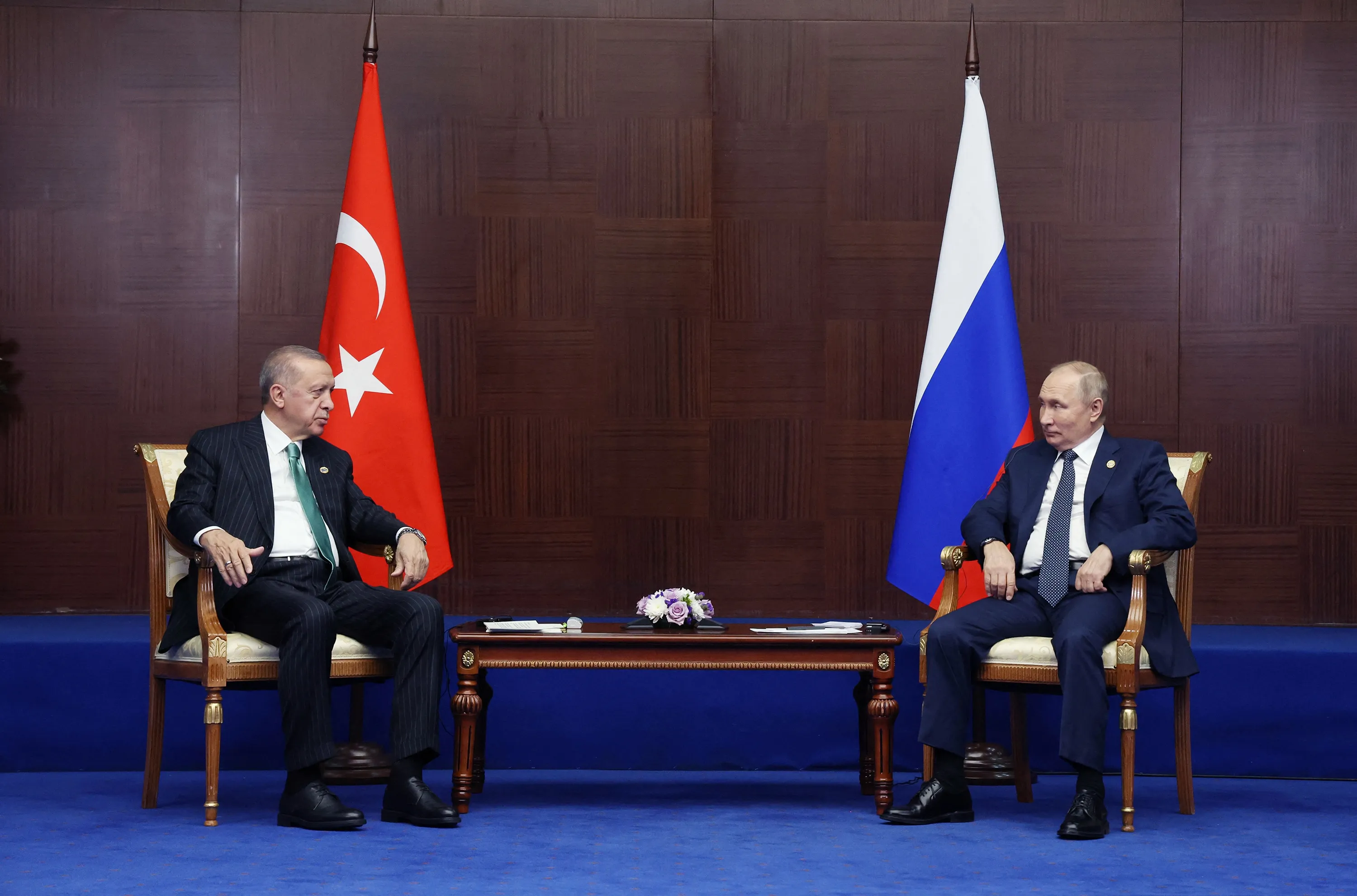 Vladimir Putin and&nbsp;Recep Tayyip Erdogan&nbsp;in Astana on Oct. 13.
