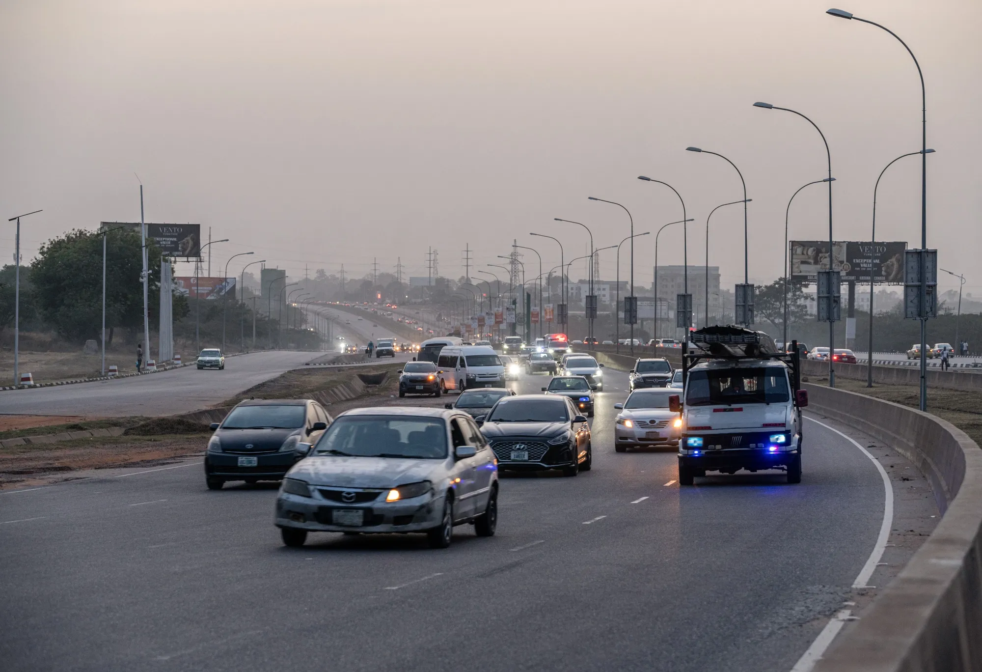 Vehicles on a highway in Abuja, Nigeria.