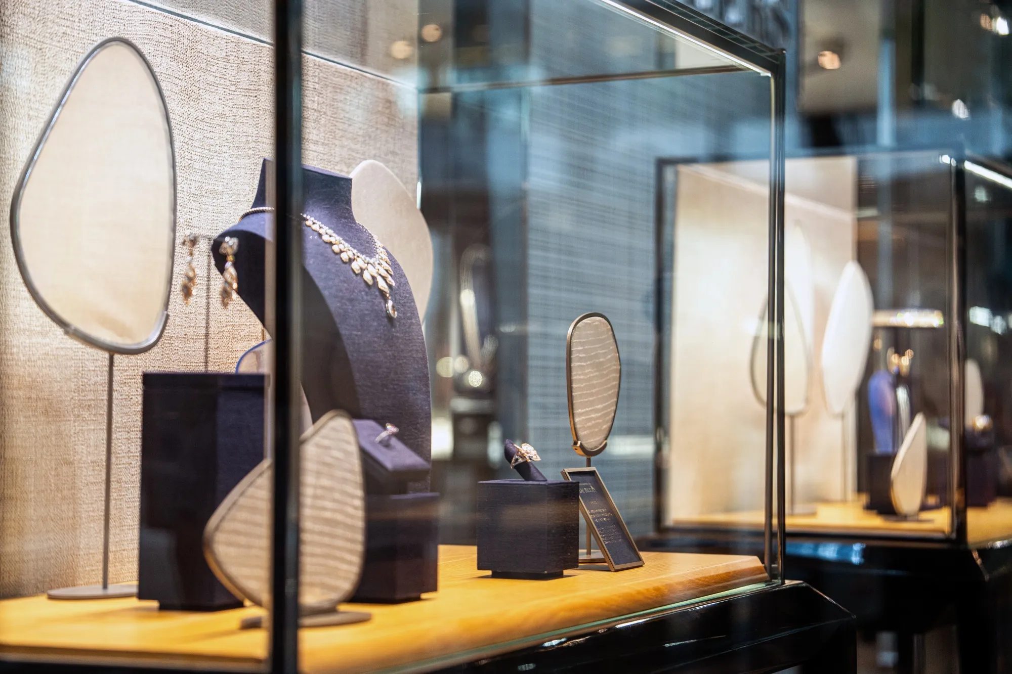 Diamond jewelries at a De Beer Plc store in Hong Kong.