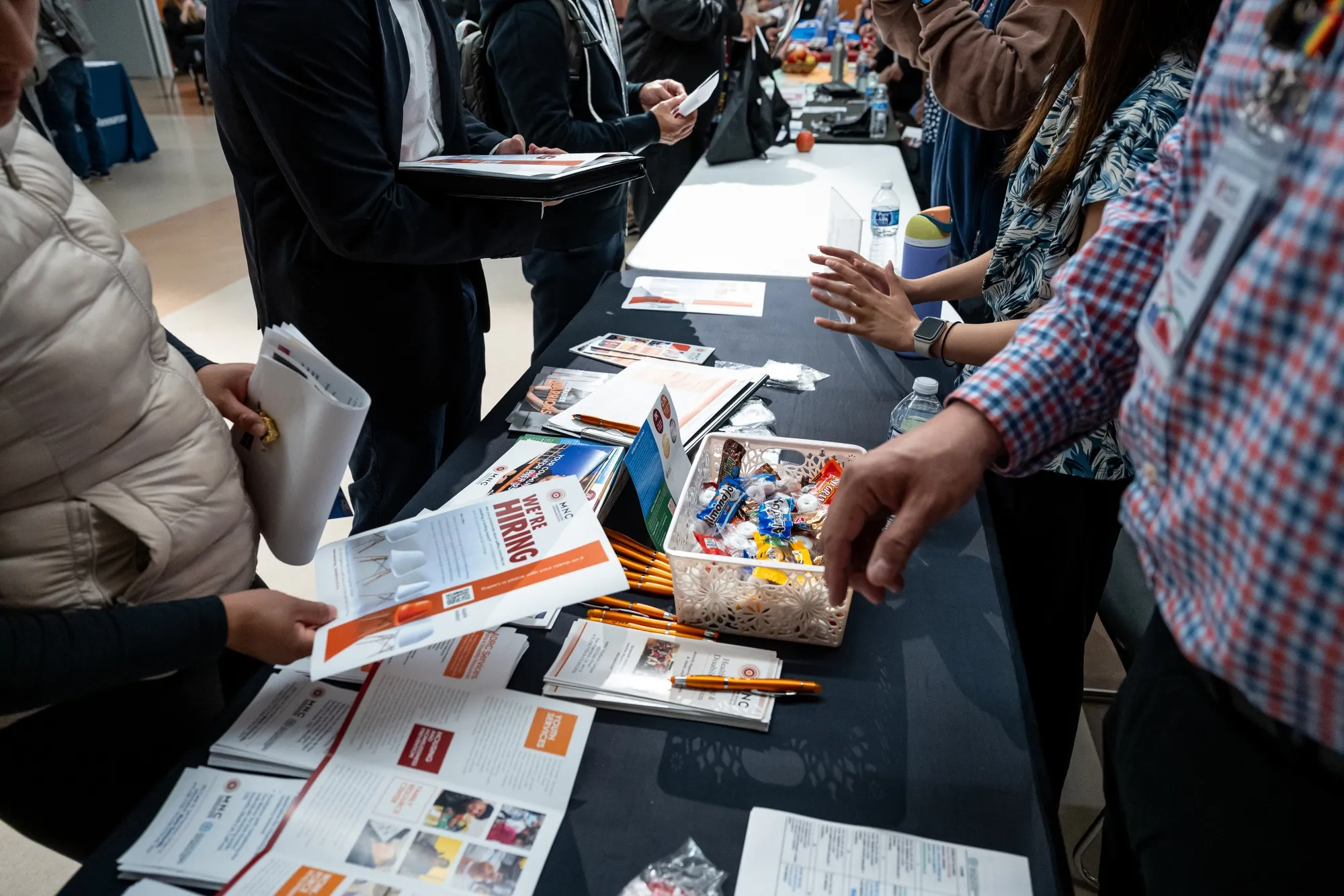 Jobseekers speak with recruiters during a career fair in San Francisco.