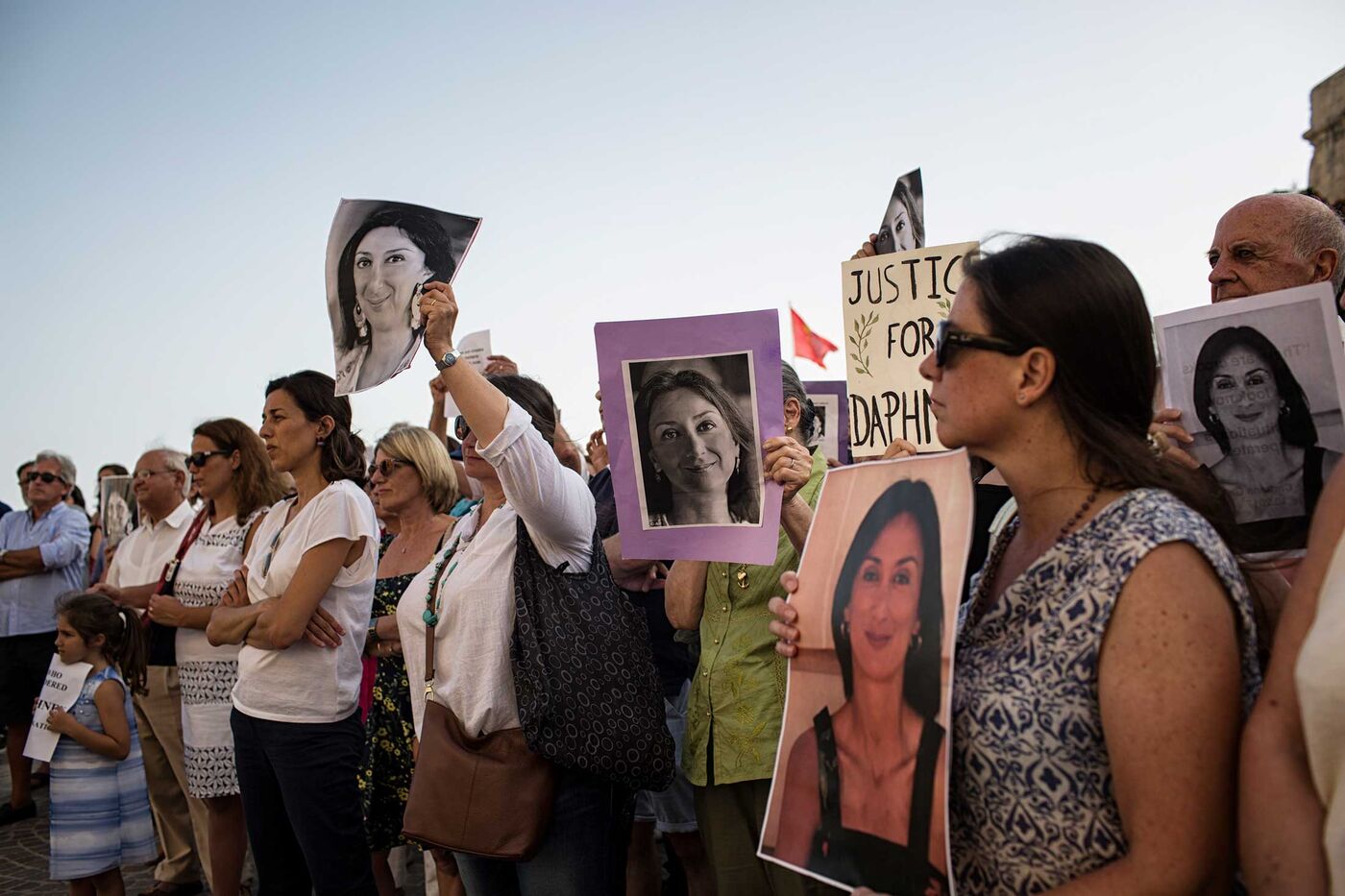 Protesters call for action following the killing of Caruana Galizia last October.