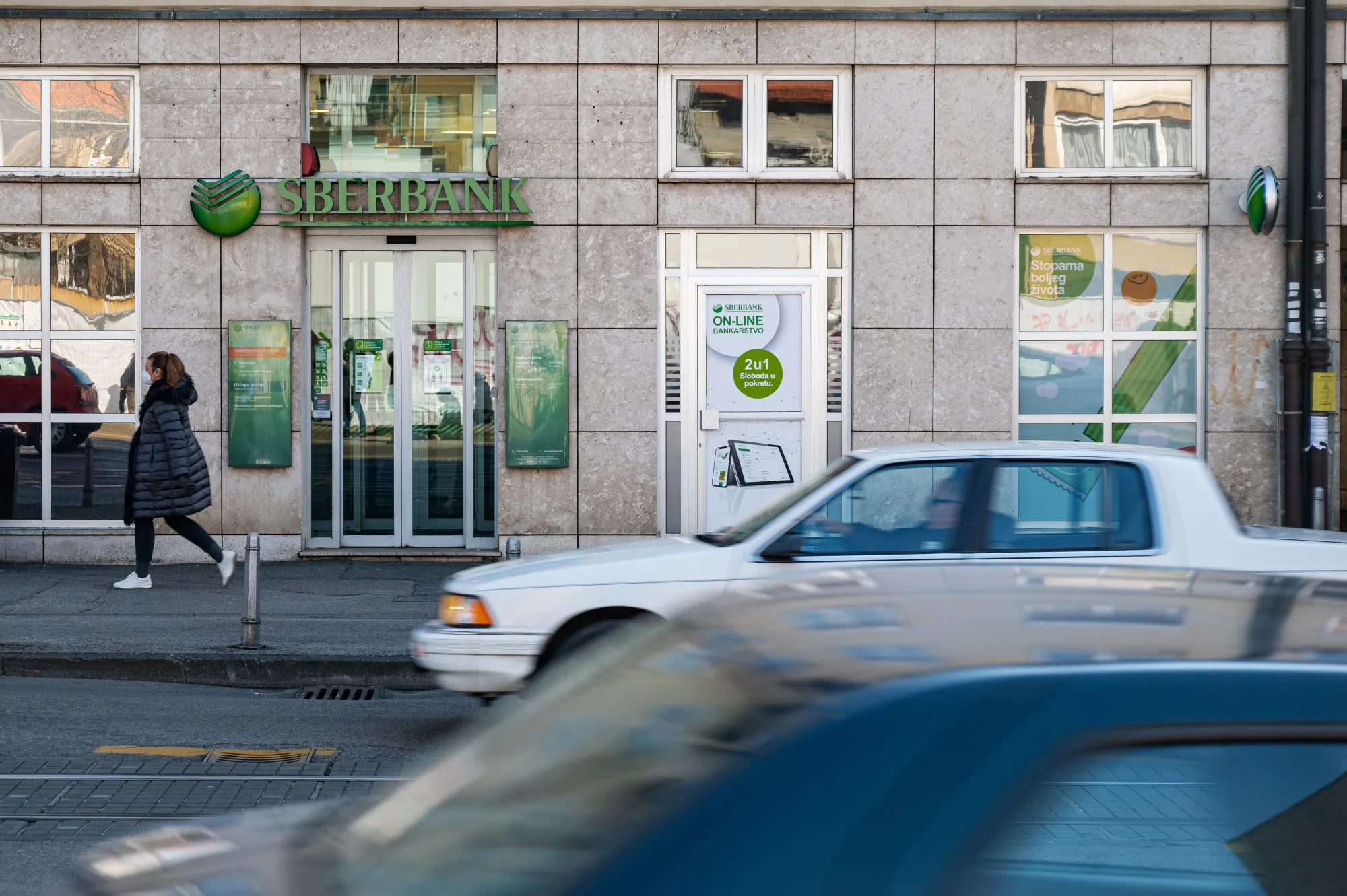 A branch of Sberbank of Russia PJSC in Zagreb, Croatia, on Thursday, March 3, 2022. Hrvatska Postanska Banka dd (HPB) will acquire Sberbank's business in Croatia as Europe carves up the bank's business in the region following sanctions sparked by President Vladimir Putin's invasion of Ukraine prompted a run on its local deposits.