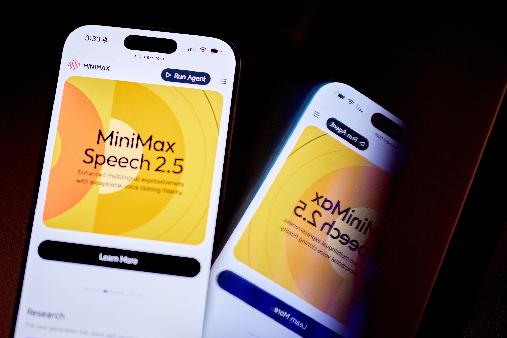 The MiniMax website arranged on a smartphone in New Hyde Park, New York, US, on Wednesday, Sept. 17, 2025. Founded in 2021, Shanghai-based MiniMax has created several generative AI models that run its companion apps, such as video and image editor Hailuo AI and Talkie, a chatbot that competes with Character.AI in the US.