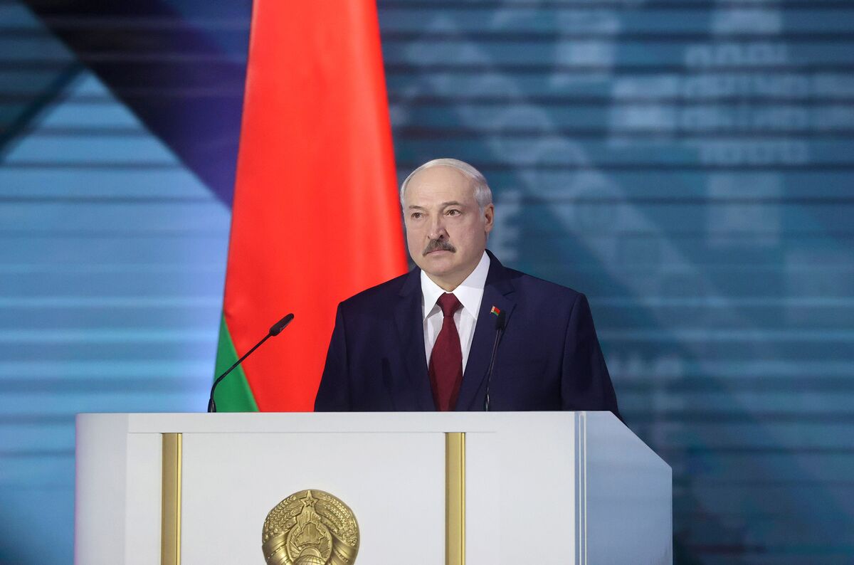  Alexander Lukashenko delivers his annual address to the nation in Minsk on Aug. 4.