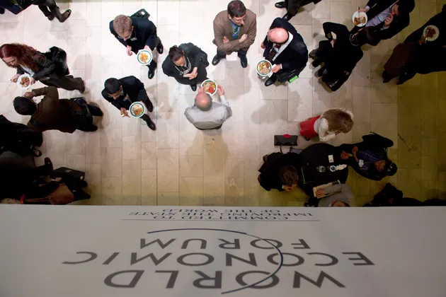 Attendees have lunch at the Swiss resort of Davos during the World Economic Forum’s annual meeting