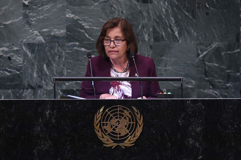 Marshall Islands' President Hilda Heine speaks at the General Debate of the 73rd session of the General Assembly at the United Nations on September 25, 2018 in New York.