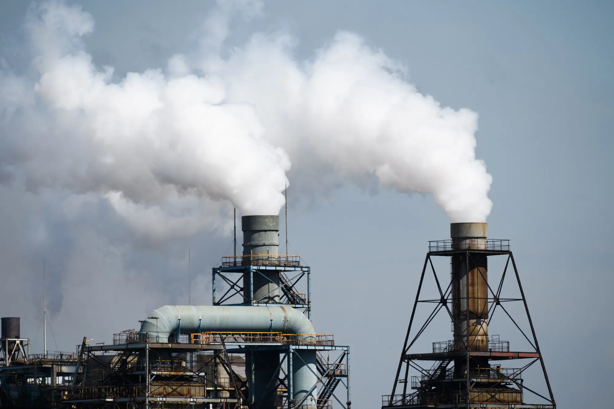 Emissions rise from stacks in Kawasaki, Kanagawa Prefecture.
