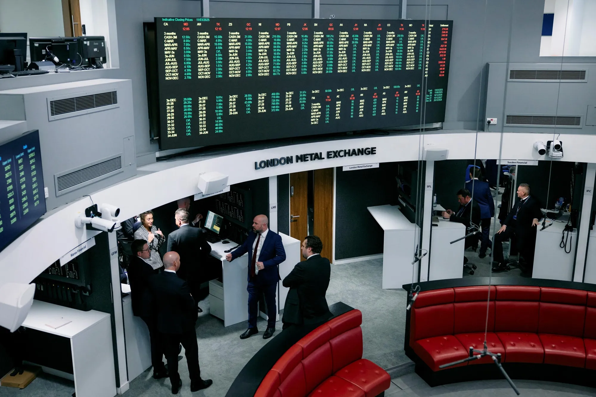 Traders, brokers and clerks on the trading floor of the open outcry pit at the London Metal Exchange on March 11.&nbsp;