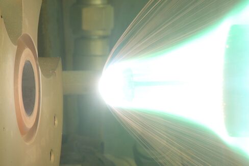 A would-be shooting star is ignited in a test in an arc-heated wind tunnel at the ISAS (the Institute of Space and Astronautical Science ) in Sagamihara, Kanagawa, Japan.