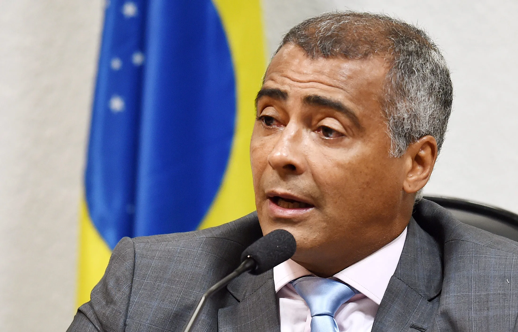 Former Brazilian football star and current senator Romario attends the opening session of the parliamentary committee of inquiry into corruption in the Brazilian football and the 2014 World Cup organizing committee, at the National congress in Brasilia on July 14, 2015, where Romario was elected as president of the commission.
