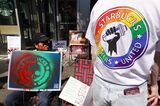 Workers And LBGTQ+ Activists Protest Starbucks Over Pride Decorations Ban In Stores