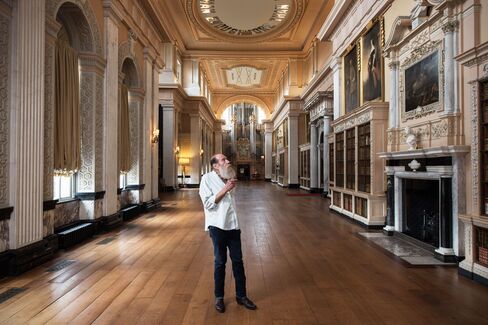 Artist Weiner in the long library.