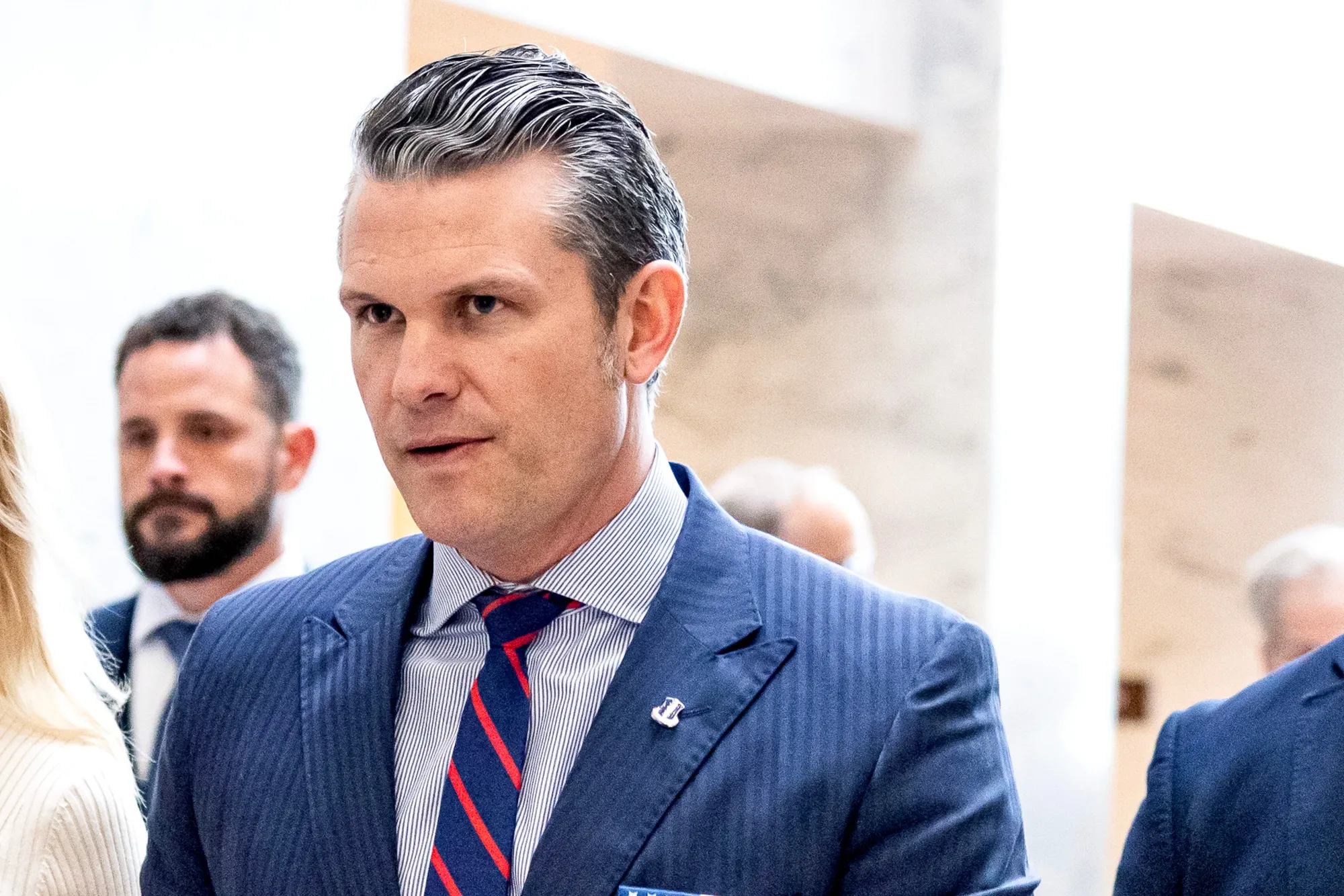 Pete Hegseth arrives for a meeting&nbsp;on Capitol Hill in Washington, DC, on Jan. 8.