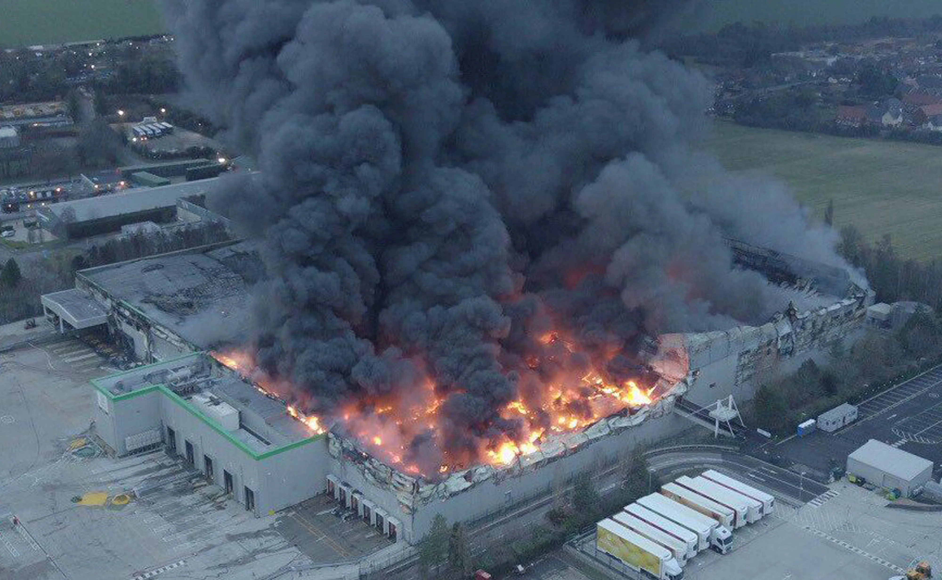 The fire at the Ocado Andover facility.