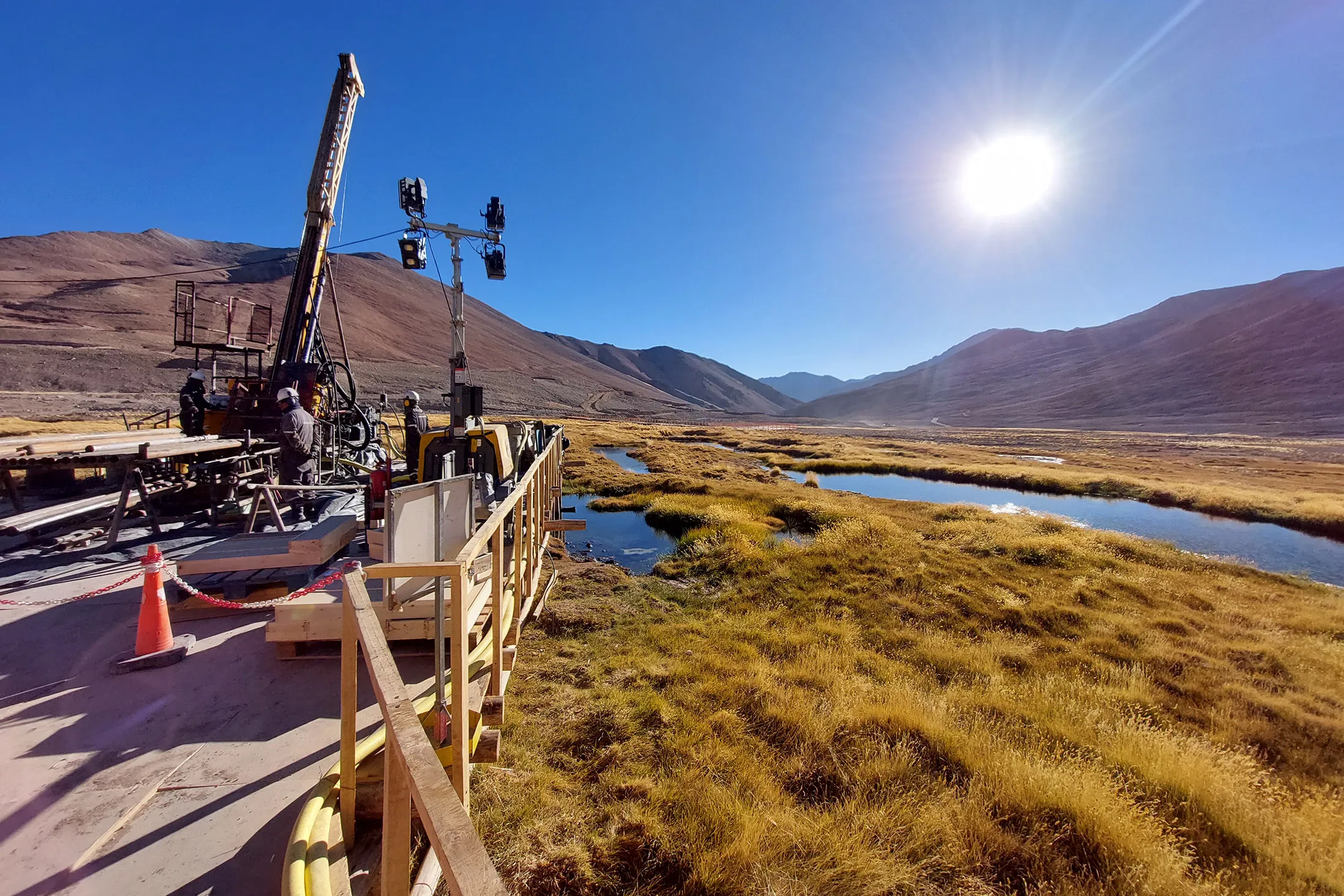 A Los Azules exploration rig on Andean wetlands in San Juan province, Argentina.