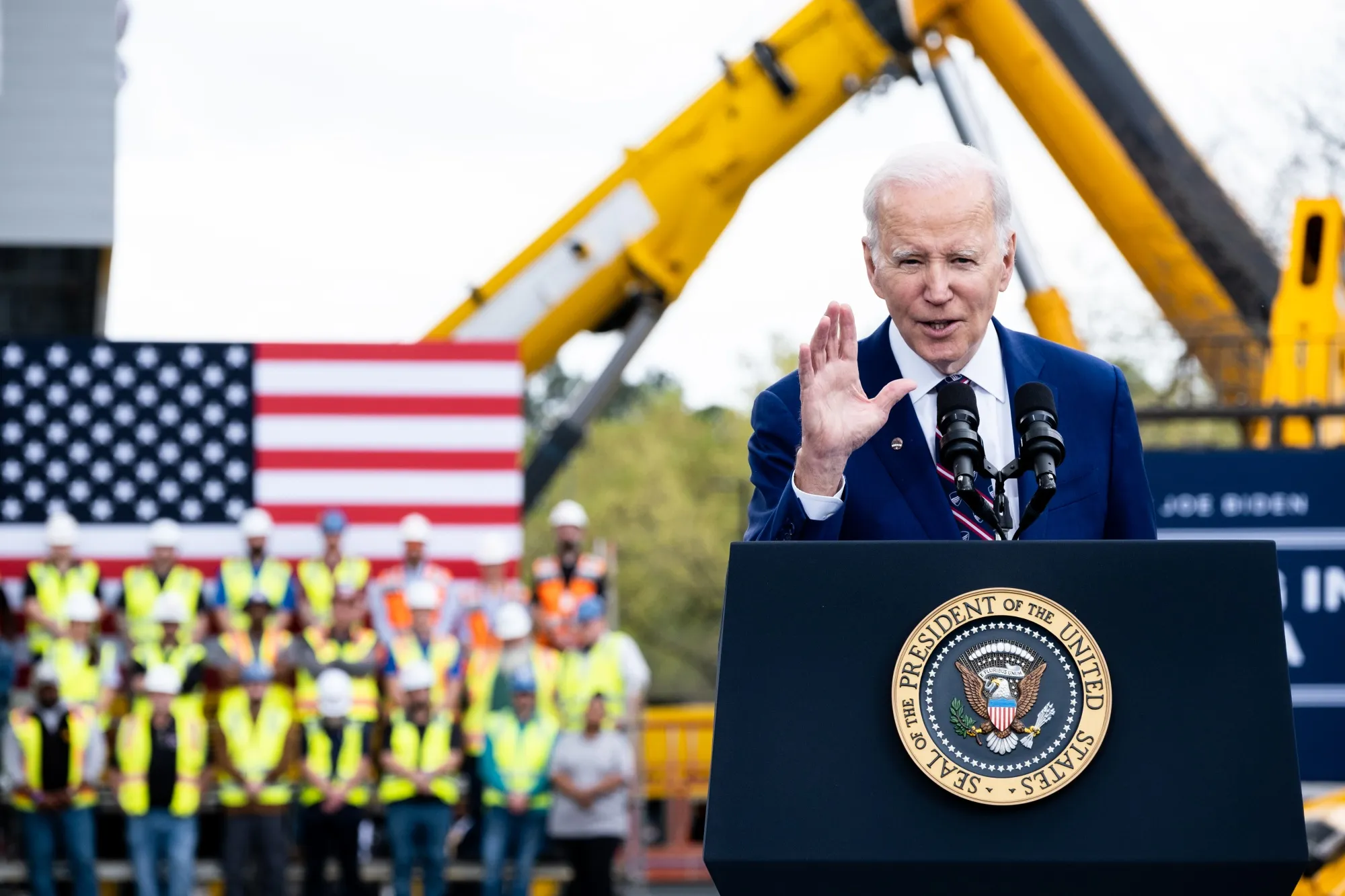US President Joe Biden speaks in Durham, North Carolina on March 28.