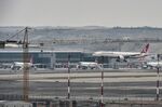 Turkish airlines planes parked at the new "Istanbul Airport" on the first day after it moved from Ataturk International airport, in Istanbul. - Ataturk International airport has moved on late April 5, 2019.