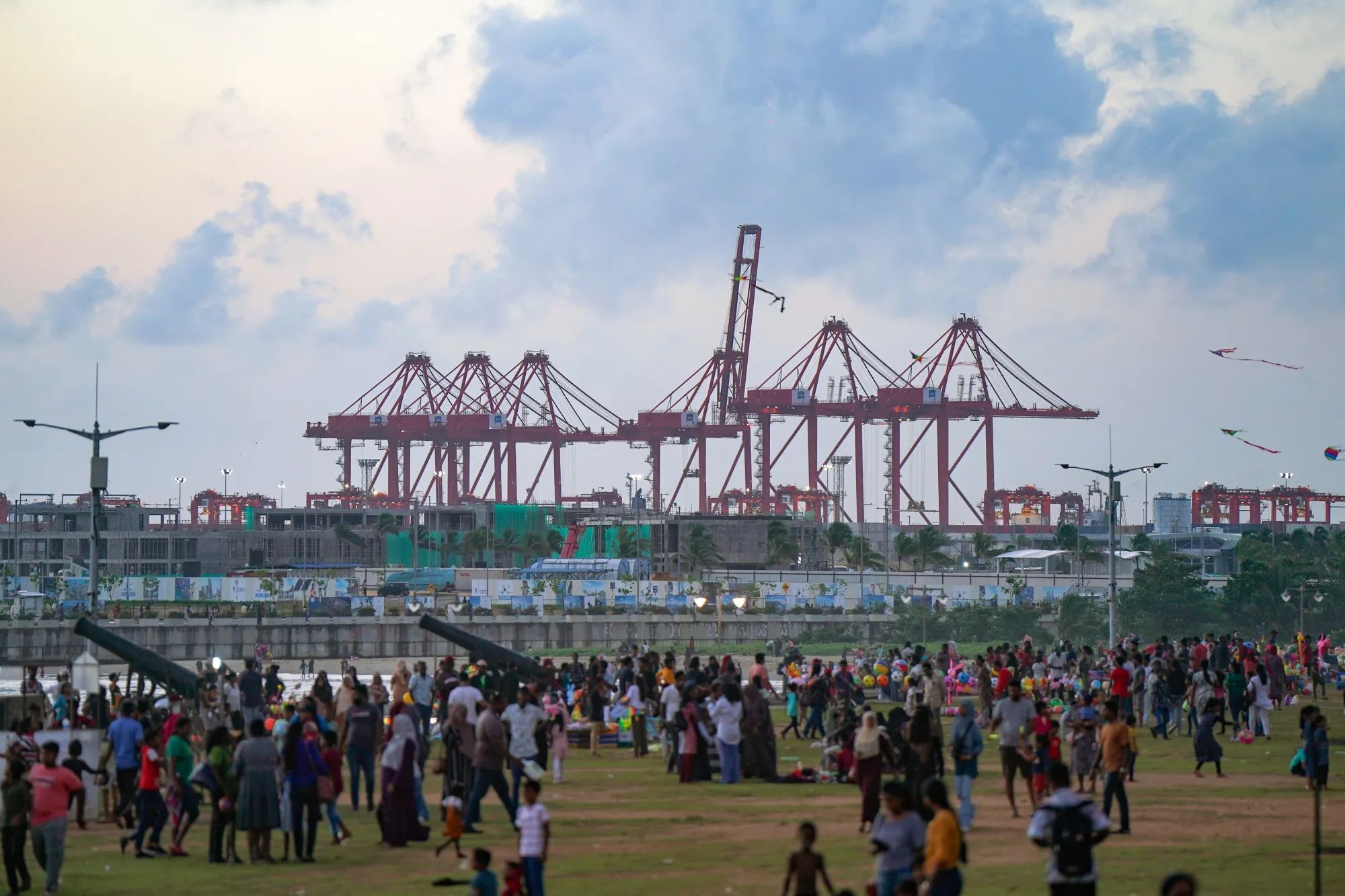 Colombo International Container Terminals from the Galle Face promenade in Colombo, Sri Lanka.