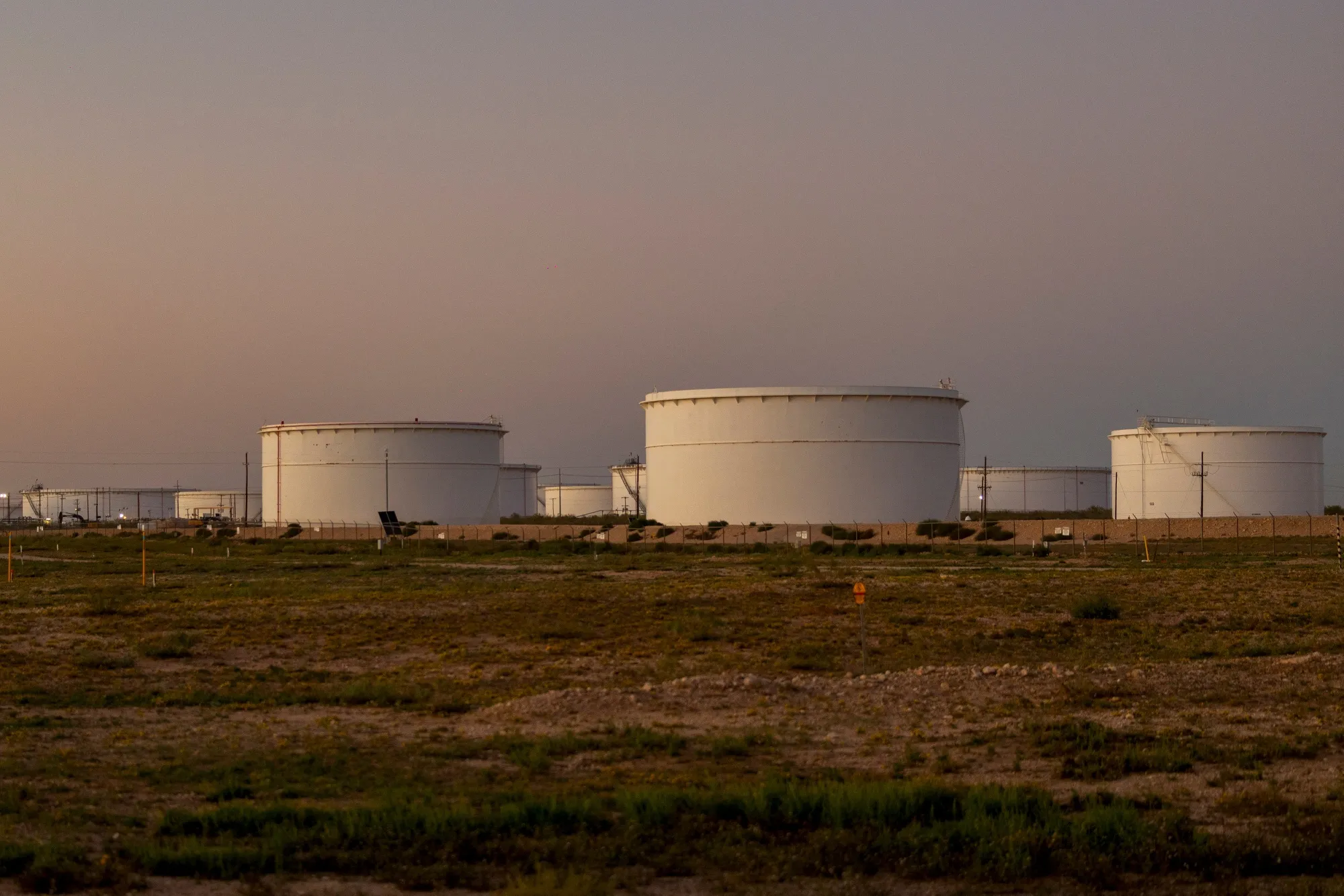 Oil storage containers in Midland, Texas.