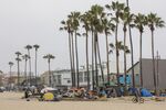 A homeless encampment along the&nbsp;Venice Beach boardwalk&nbsp;on&nbsp;July 2.