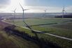 Wind turbines at New Albion wind farm near Rushton, UK.