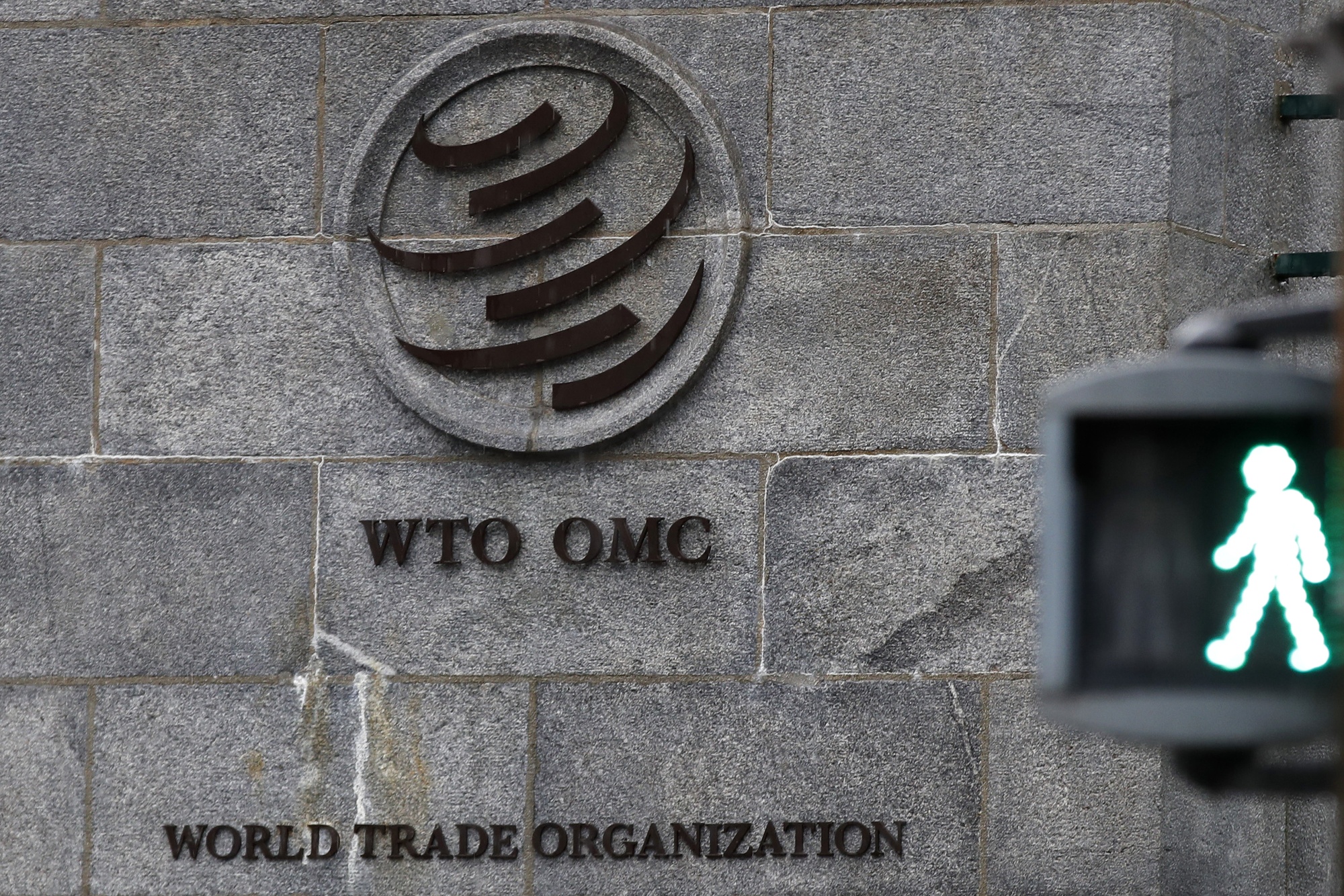 Outside the World Trade Organisation (WTO) headquarters in Geneva, Switzerland, on March 2.