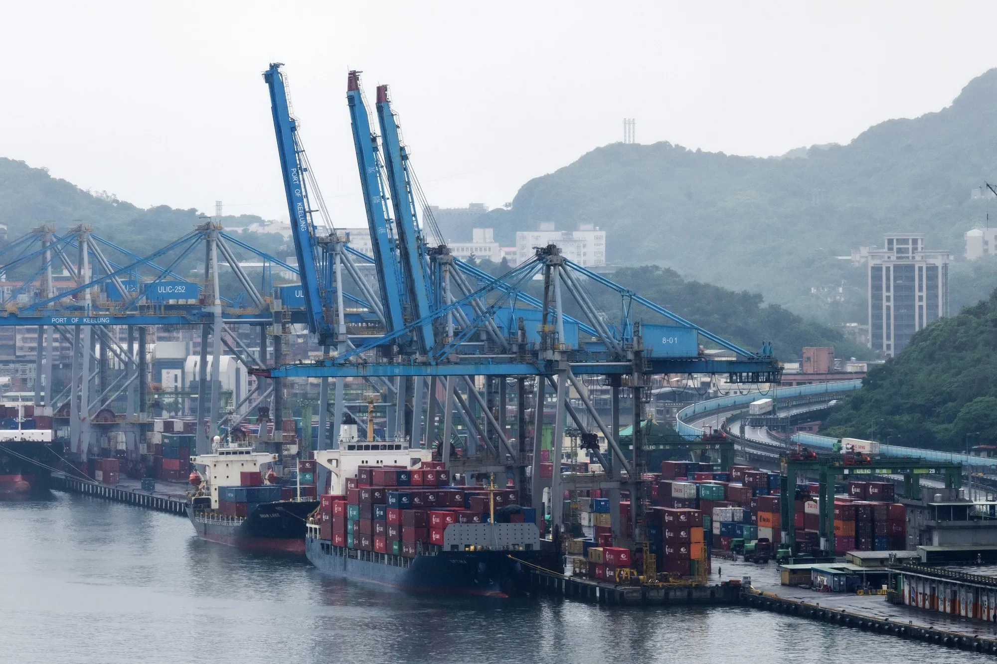 Container ships at the Port of Keelung in Keelung, Taiwan.