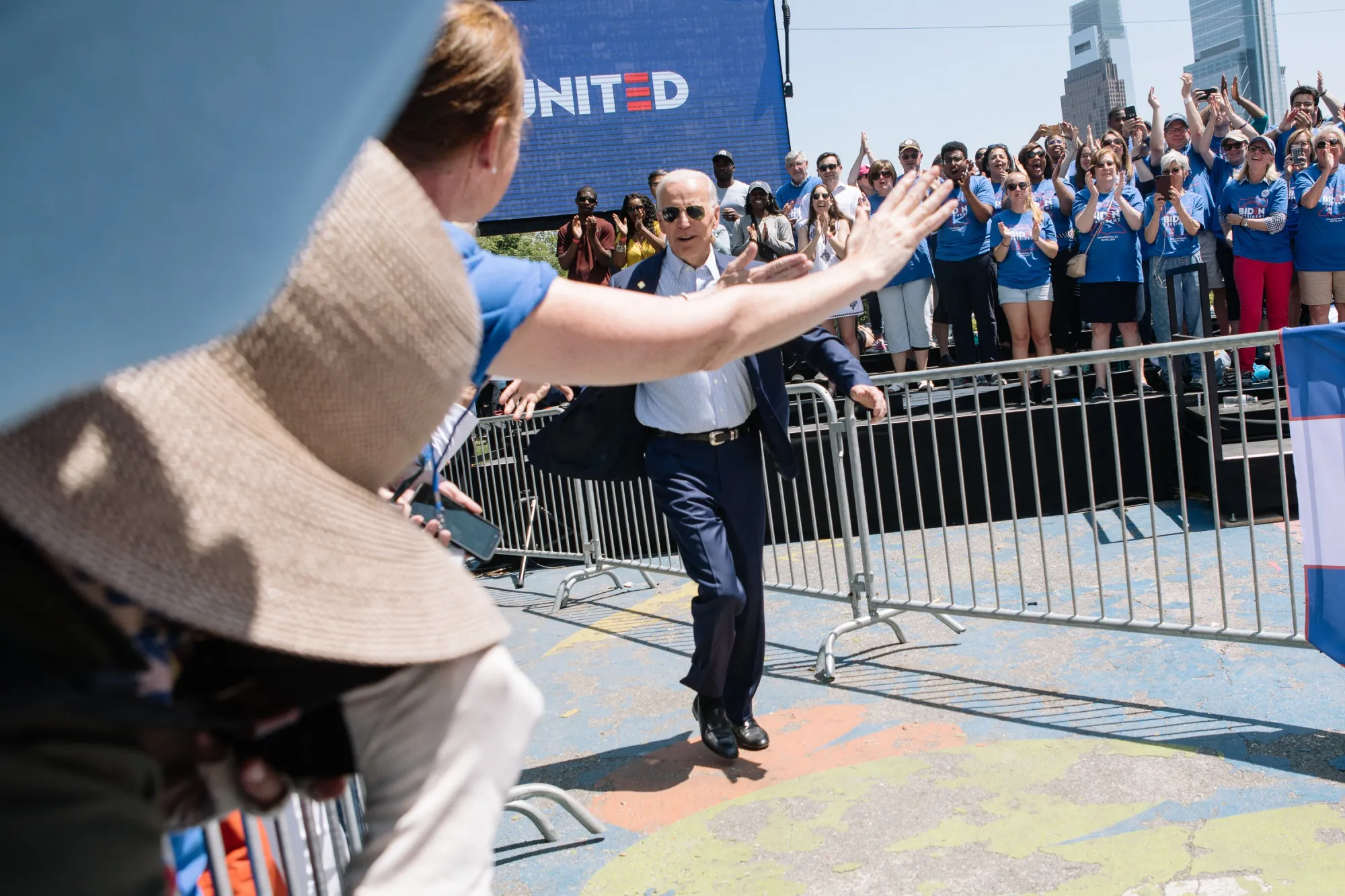 Joe Biden arrives at a campaign rally in Philadelphia, Pennsylvania.