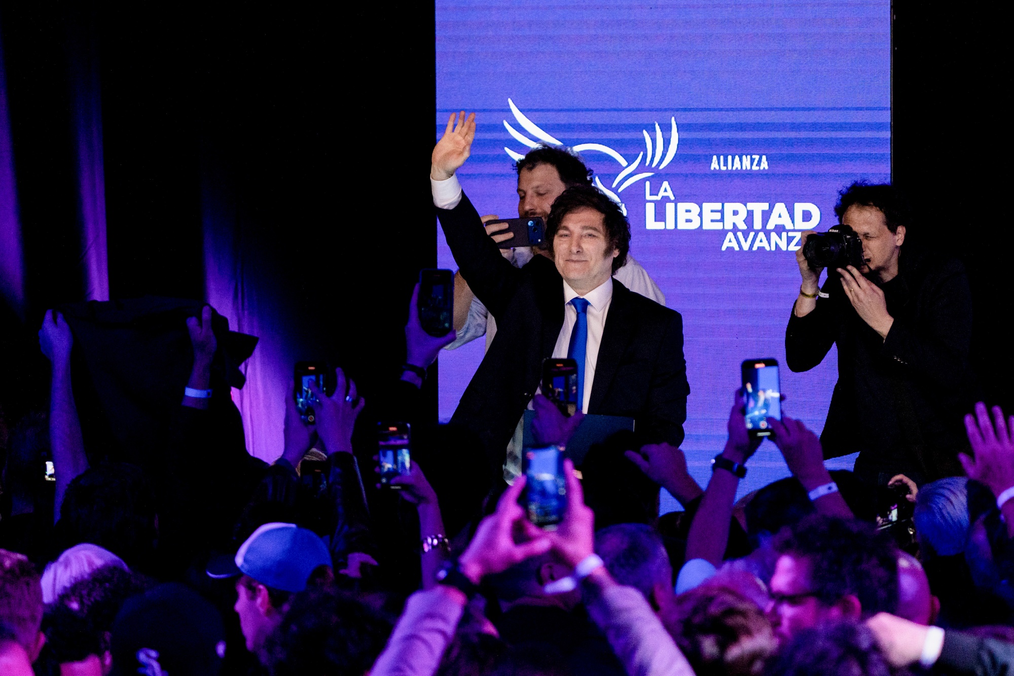 Javier Milei during an election night rally in Buenos Aires&nbsp;on&nbsp;Oct. 26.