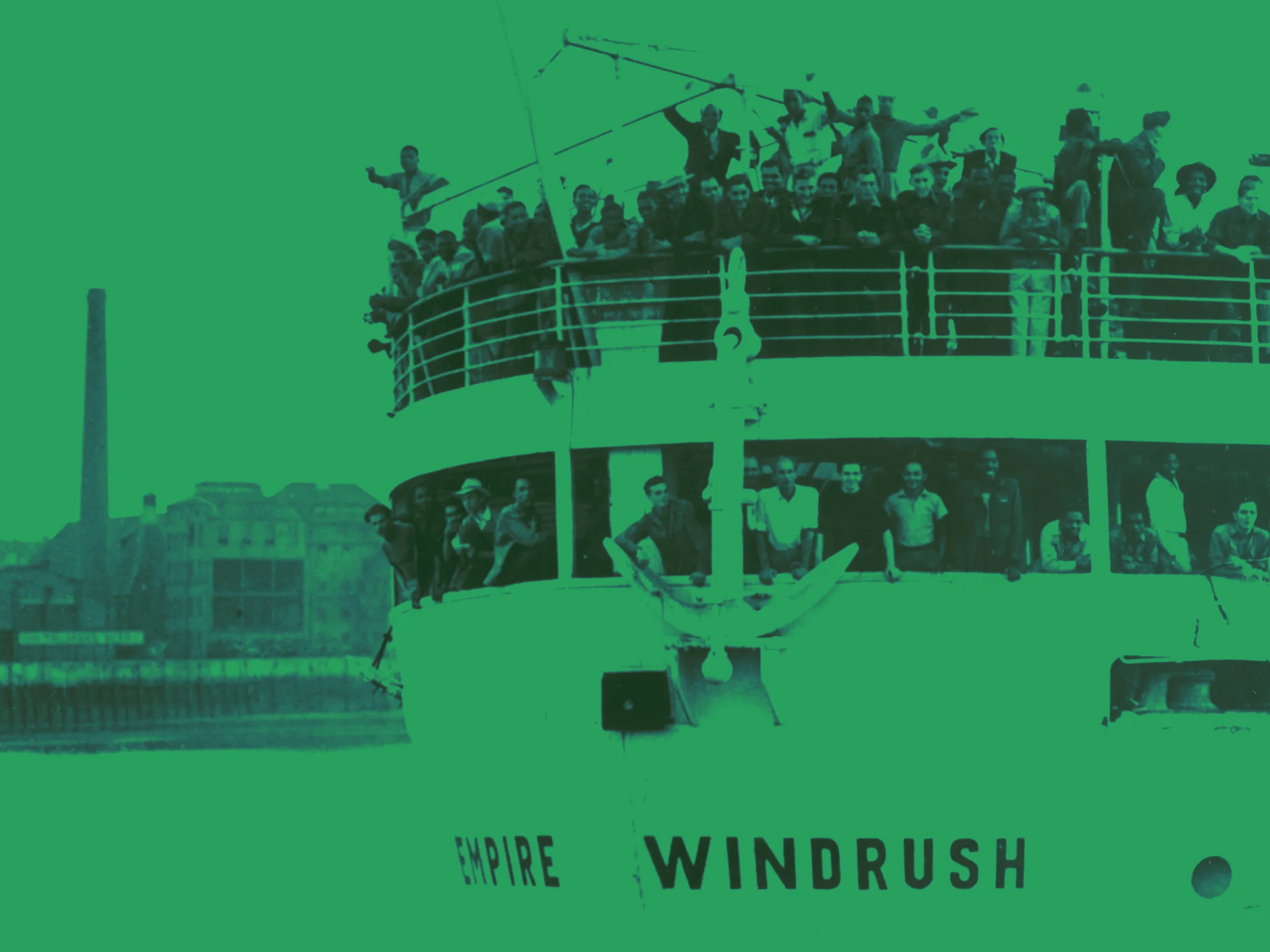 The 'Empire Windrush' arrives at Tilbury Docks from Jamaica in 1948.