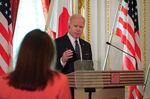 US President Joe Biden speaks during a news conference with Japan's Prime Minister Fumio Kishida.