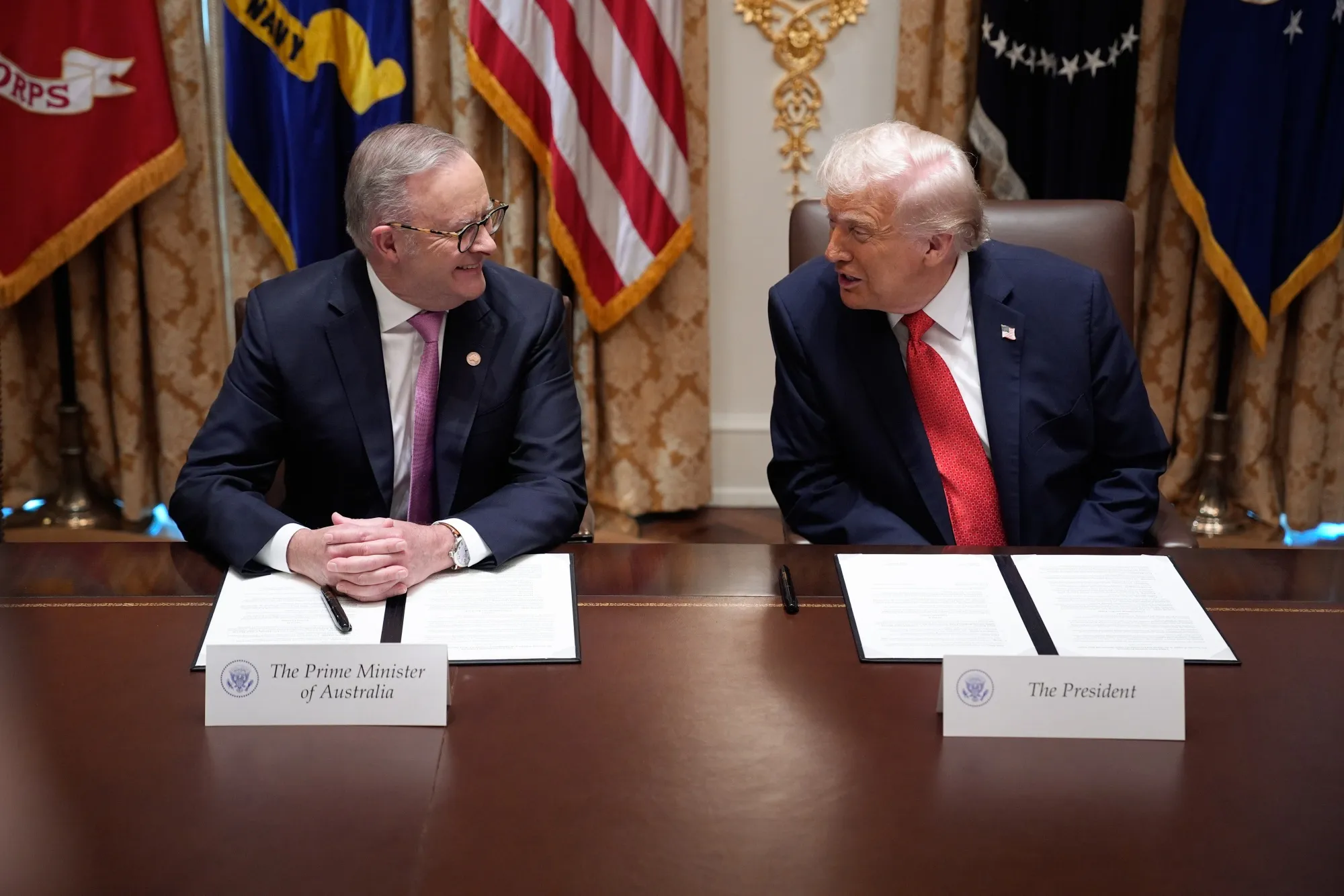 Australia's Prime Minister Anthony Albanese and US President Donald Trump during a meeting at the White House on Oct. 20, 2025.