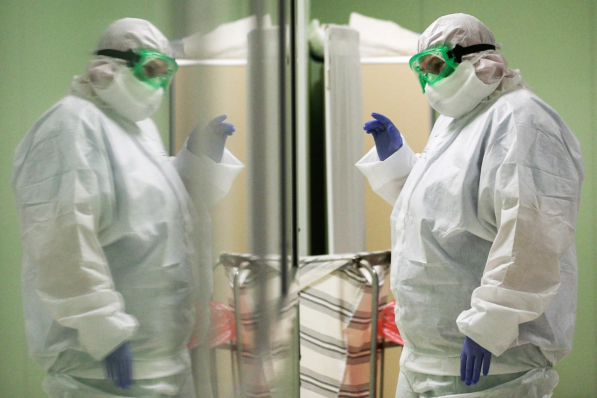 A medical worker at a COVID-19 facility in Moscow, on May 7.