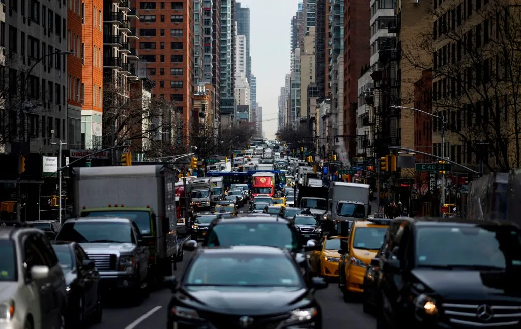 Traffic moves along Second Avenue in New York, on March 15.