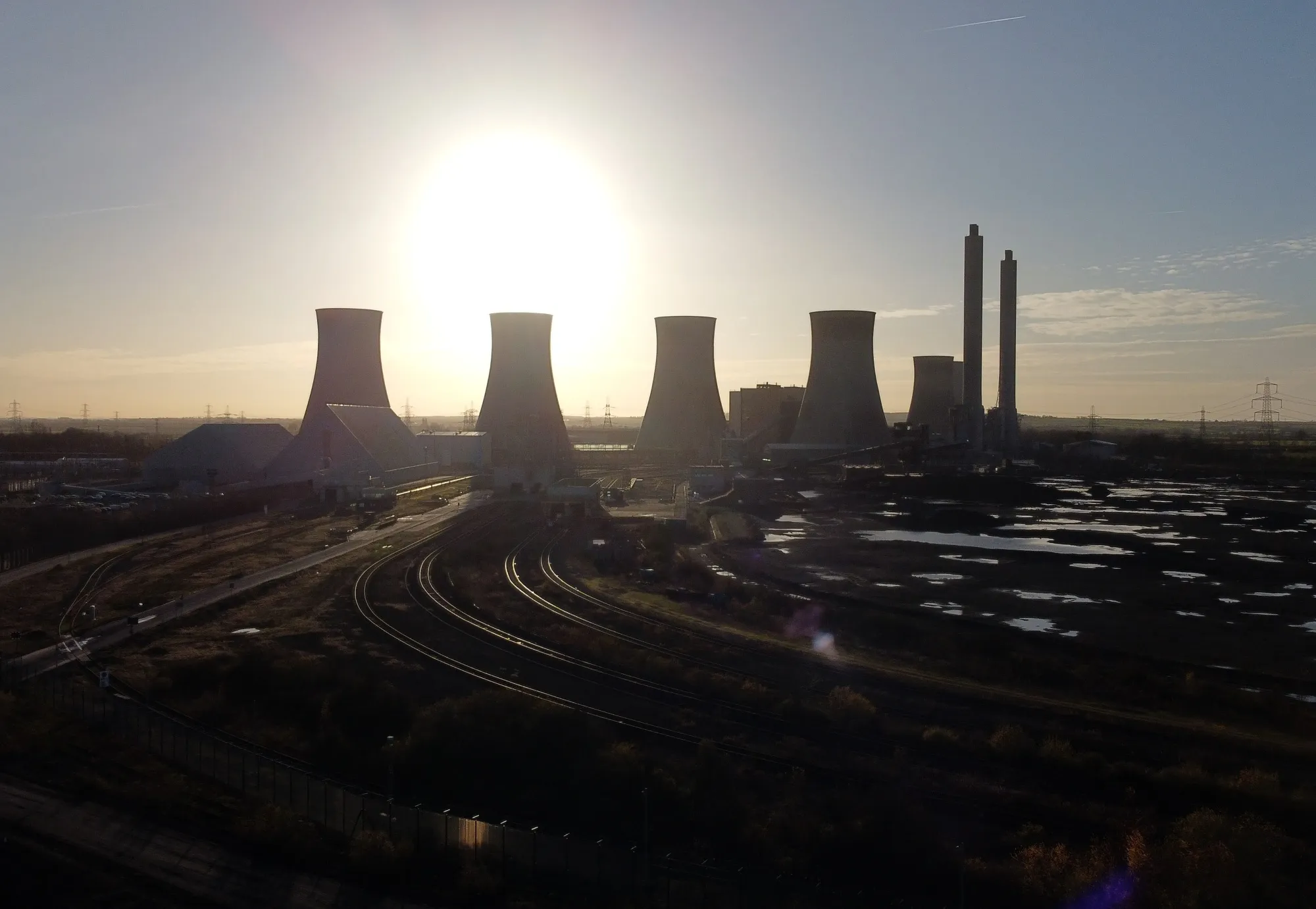 Cooling towers at Electricite de France SA's coal-fired power station in West Burton, UK
