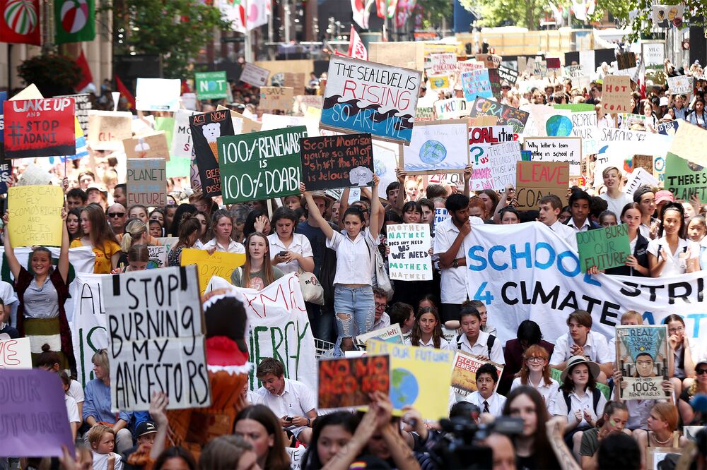 Students gather to demand the government take action on climate change in Sydney, Australia, on Nov. 30, 2018.