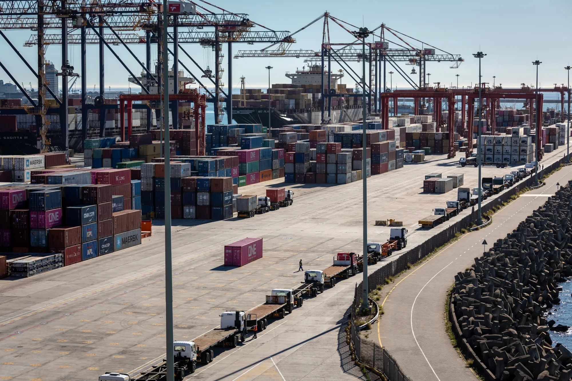 Trucks at the Port of Cape Town, operated by Transnet National Ports Authority.