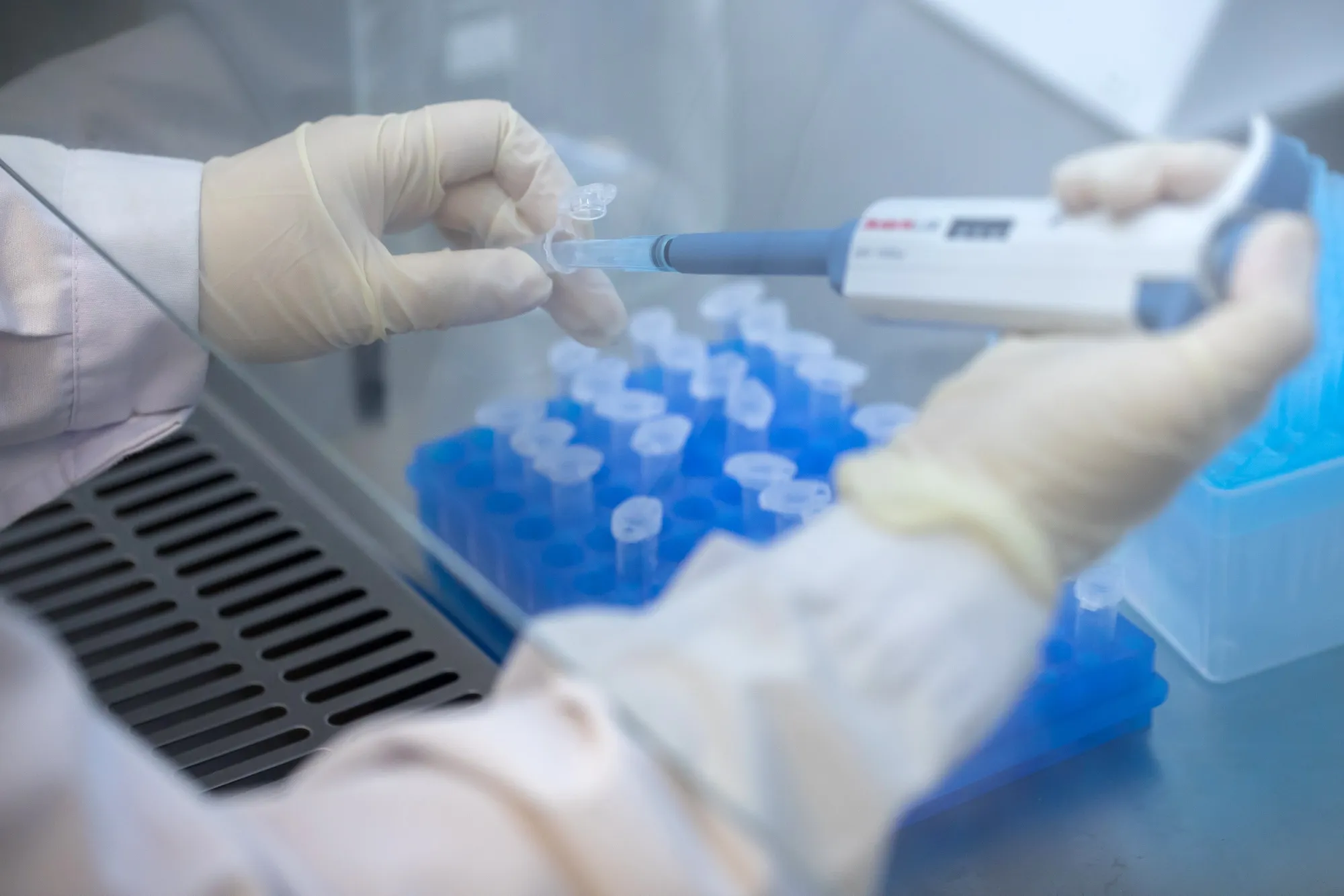 A technician prepares a test solution for processing DNA samples.